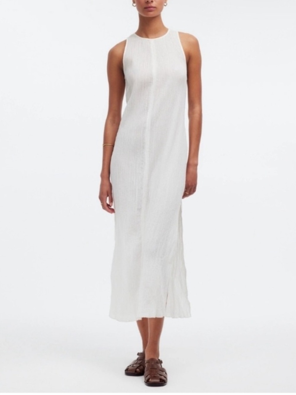 Madewell pleated sheer midi dress with tie back and slit size s